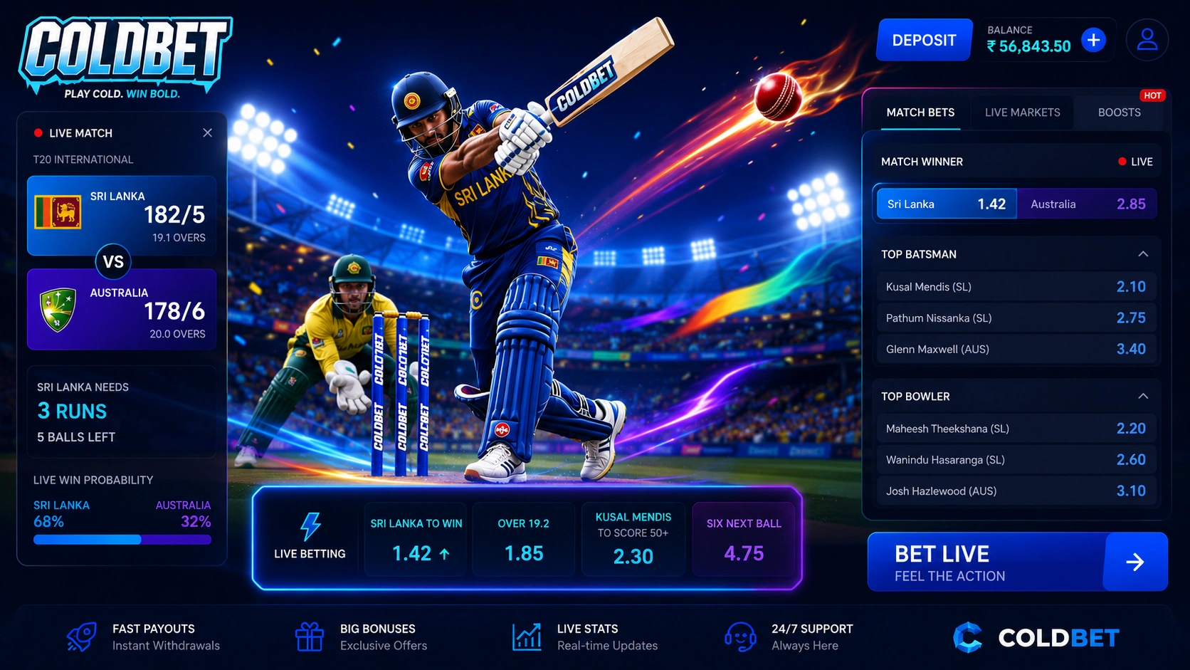 Sri Lanka cricket betting platform with live match odds and sportsbook markets