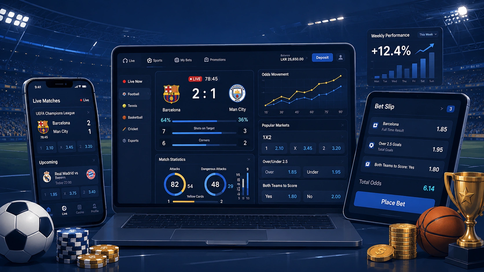 Online sports betting platform with live odds, football betting, and real money sportsbook