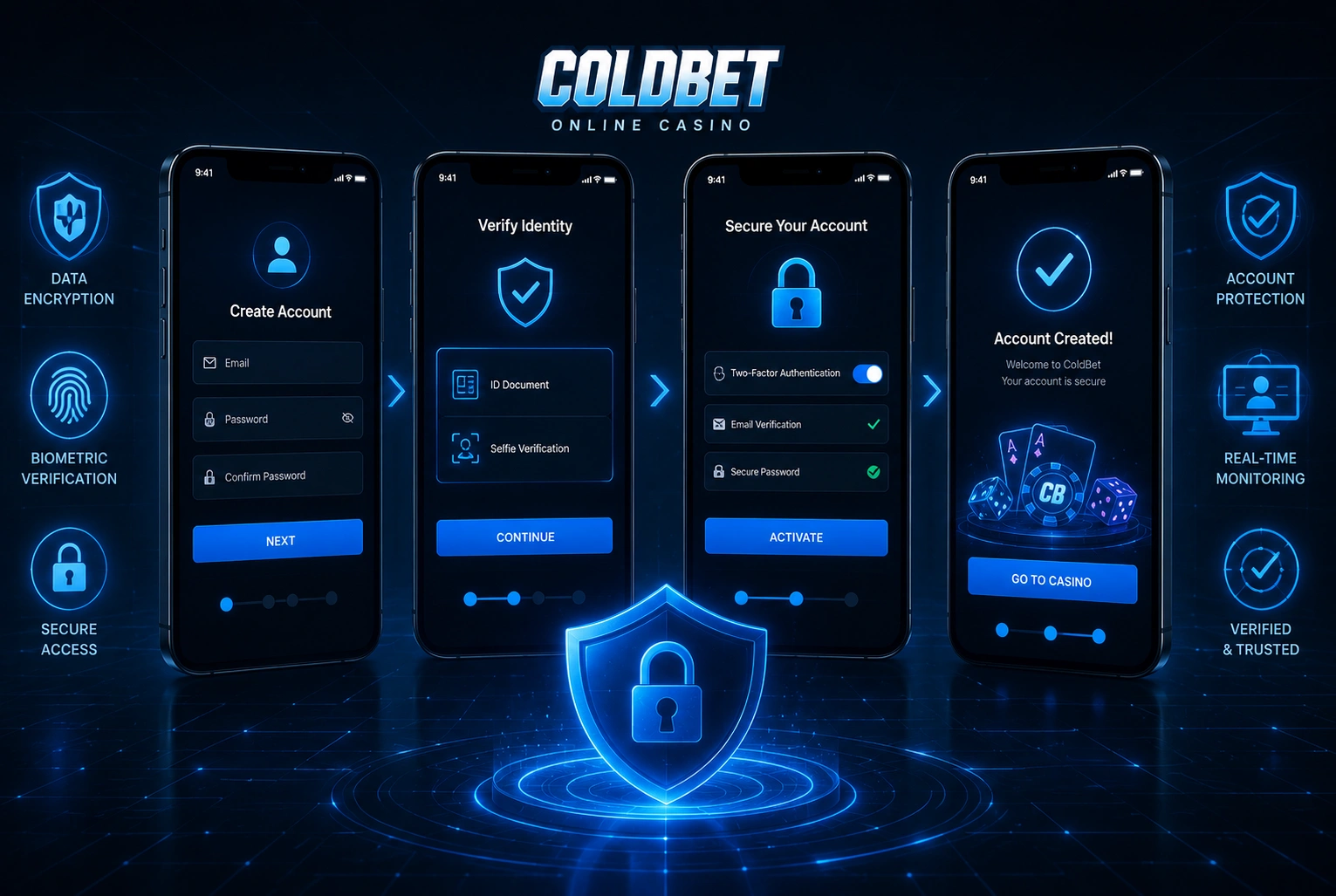 Secure online casino account registration form with protected user login
